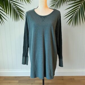 Lucky Brand Crochet Sleeve Thermal Top – Teal Blue – Size 3X